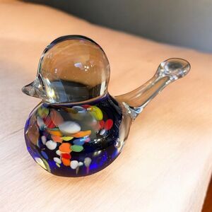 Vtg Hand Blown Bohemia Art Glass Confetti Bird Figurine